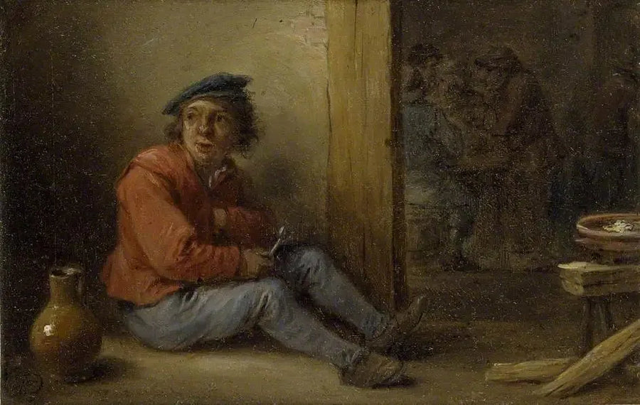 Un joven campesino sentado en un interior - David Teniers el Joven