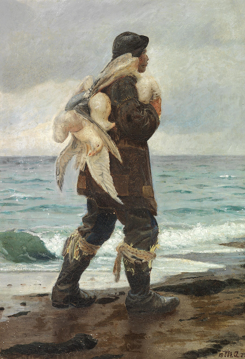 Un joven pescador regresa a casa con las gaviotas que atrapó. - Michael Peter Ancher