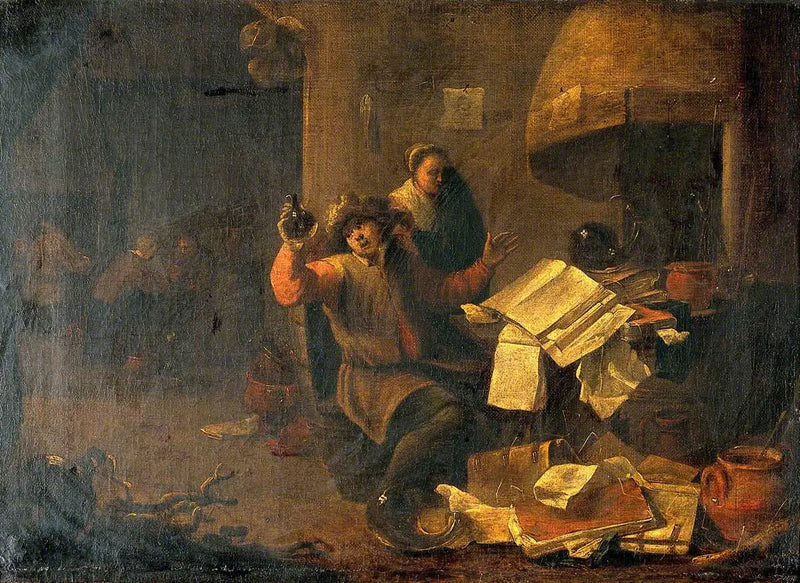 Un médico-alquimista examinando un frasco de orina - David Teniers el Joven