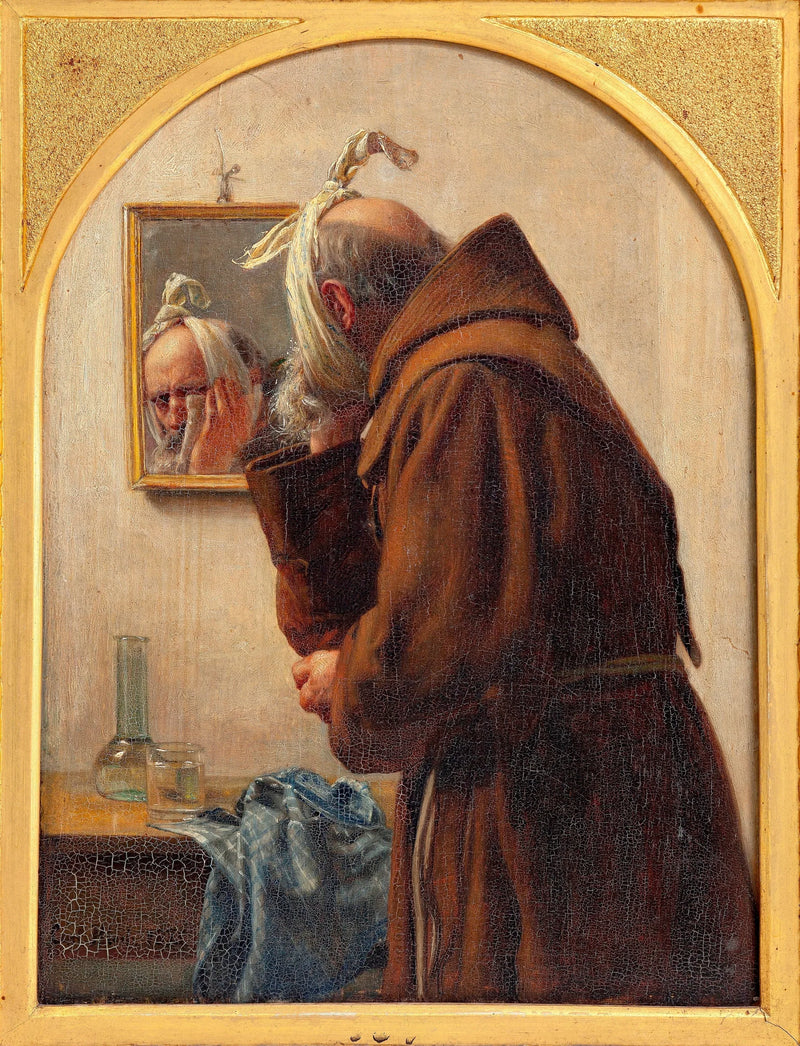 Un monje se examina en un espejo - Carl Heinrich Bloch