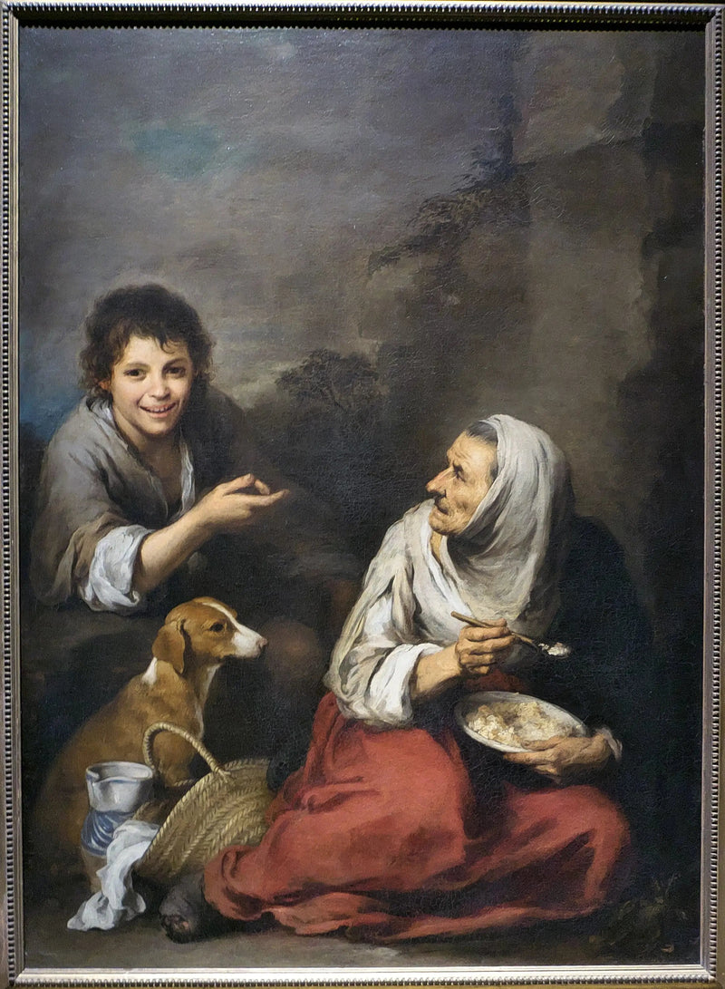 Un erizo burlándose de una anciana comiendo migas - Bartolomé Esteban Murillo