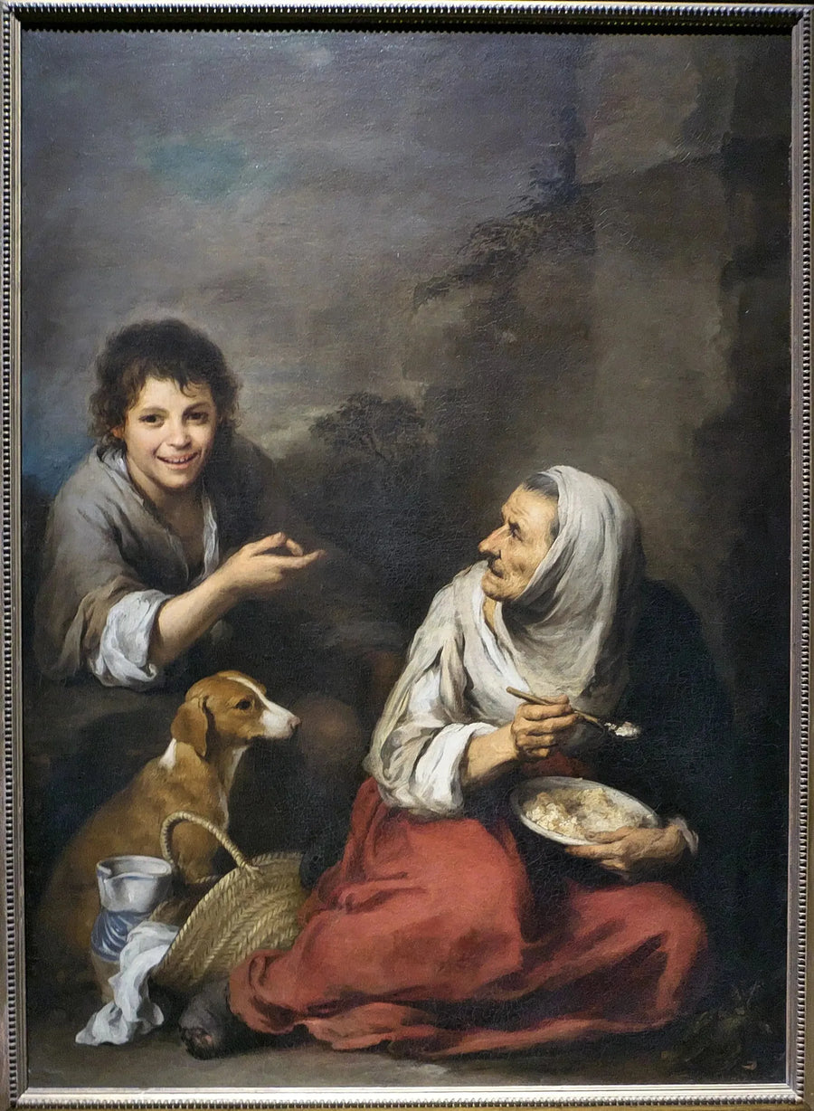 Un erizo burlándose de una anciana comiendo migas - Bartolomé Esteban Murillo