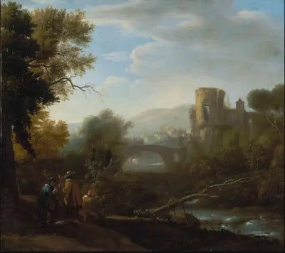 Un paysage avec Tivoli et le temple de Vesta des chasseurs et un artiste dessinant au premier plan - Claude Lorrain