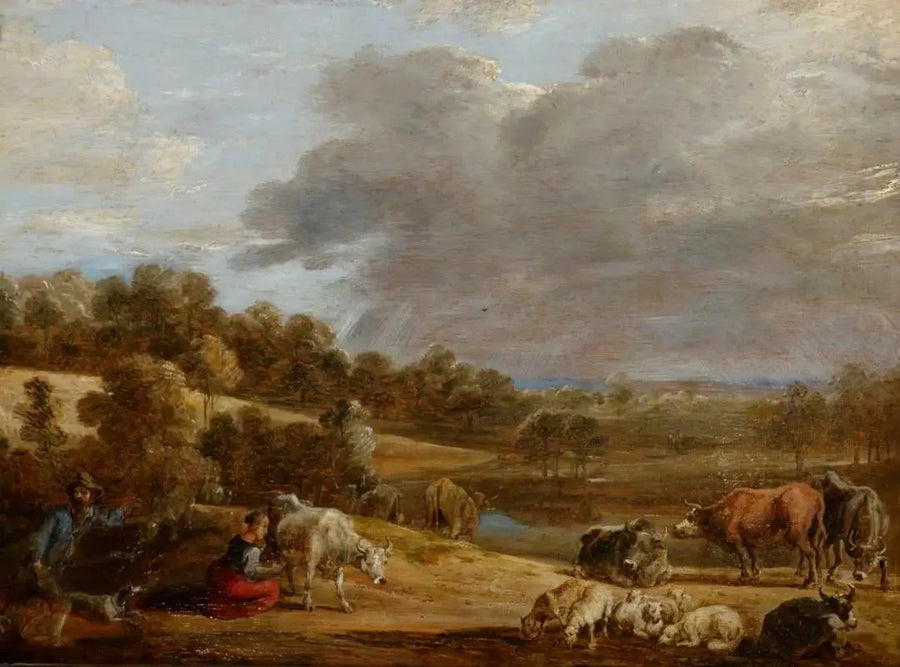 Un paisaje con una mujer ordeñando - David Teniers el Joven