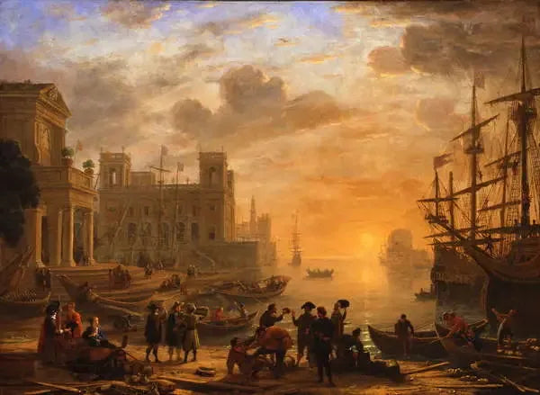 Un paisaje portuario al atardecer - Claude Lorrain