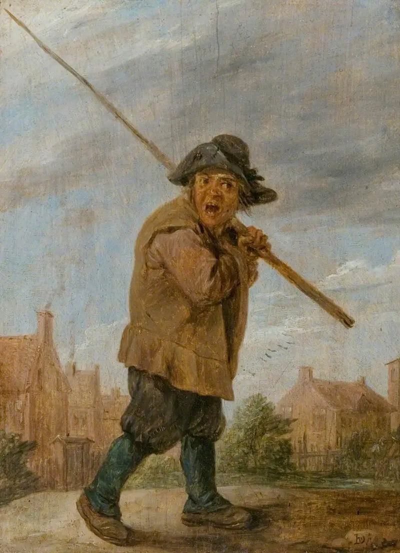 Un campesino llevando un poste - David Teniers el Joven