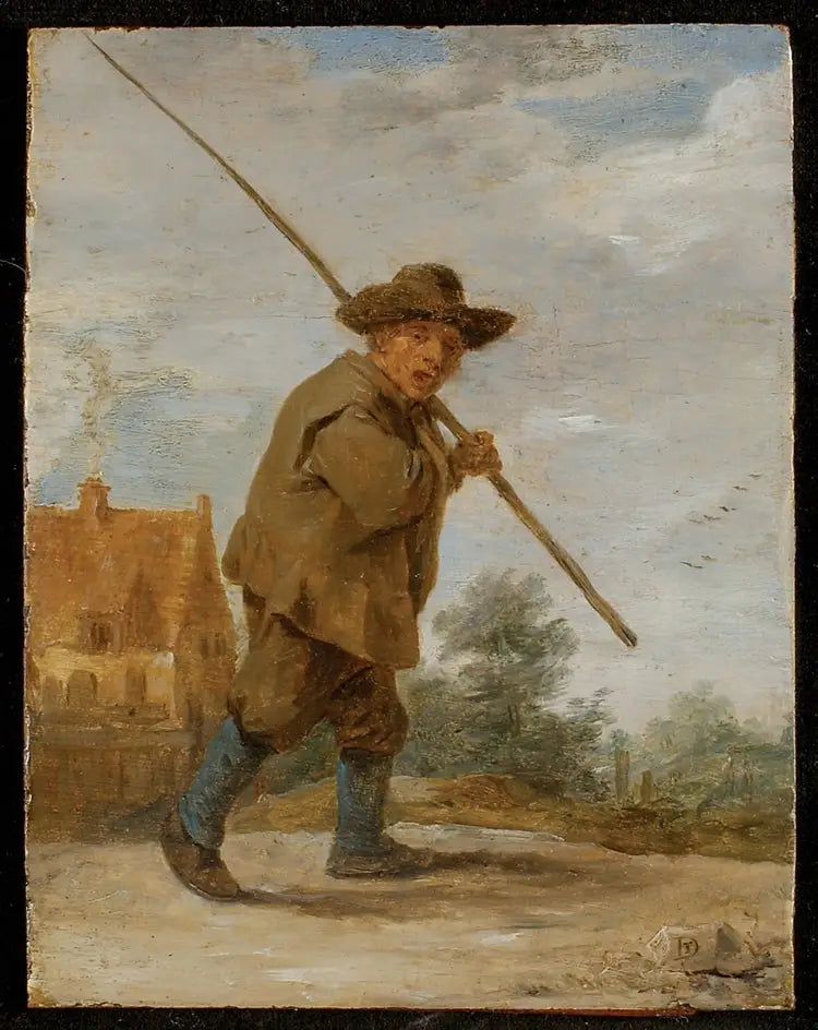 Un campesino llevando un bastón sobre su hombro - David Teniers el Joven