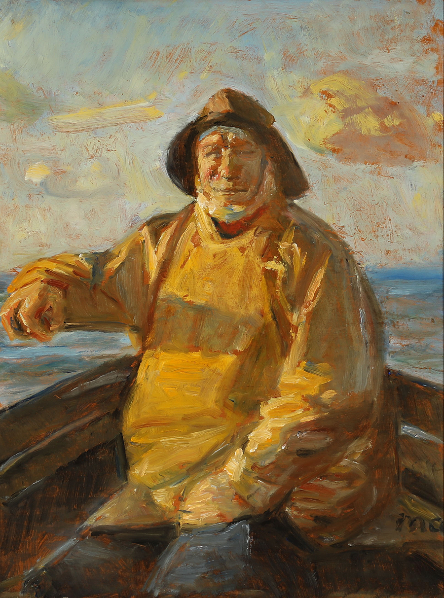 Un pescador al timón de su barco. -Michael Peter Ancher