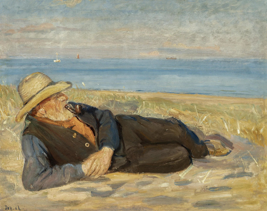 Un pescador de Skagen tumbado en la playa al atardecer. - Michael Peter Ancher