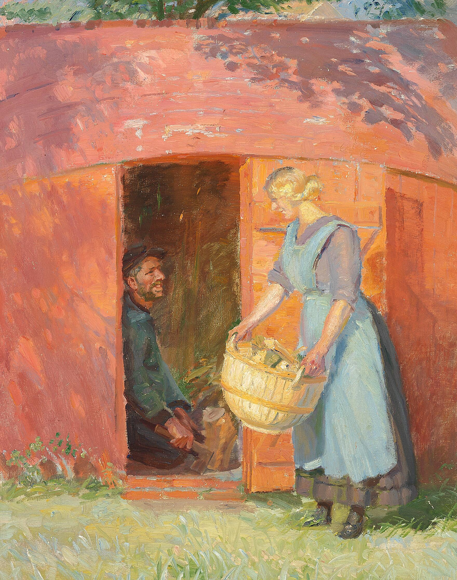 Un pescador de Skagen, en una cabaña construida a partir de un viejo barco, corteja a una joven. - Anna Ancher
