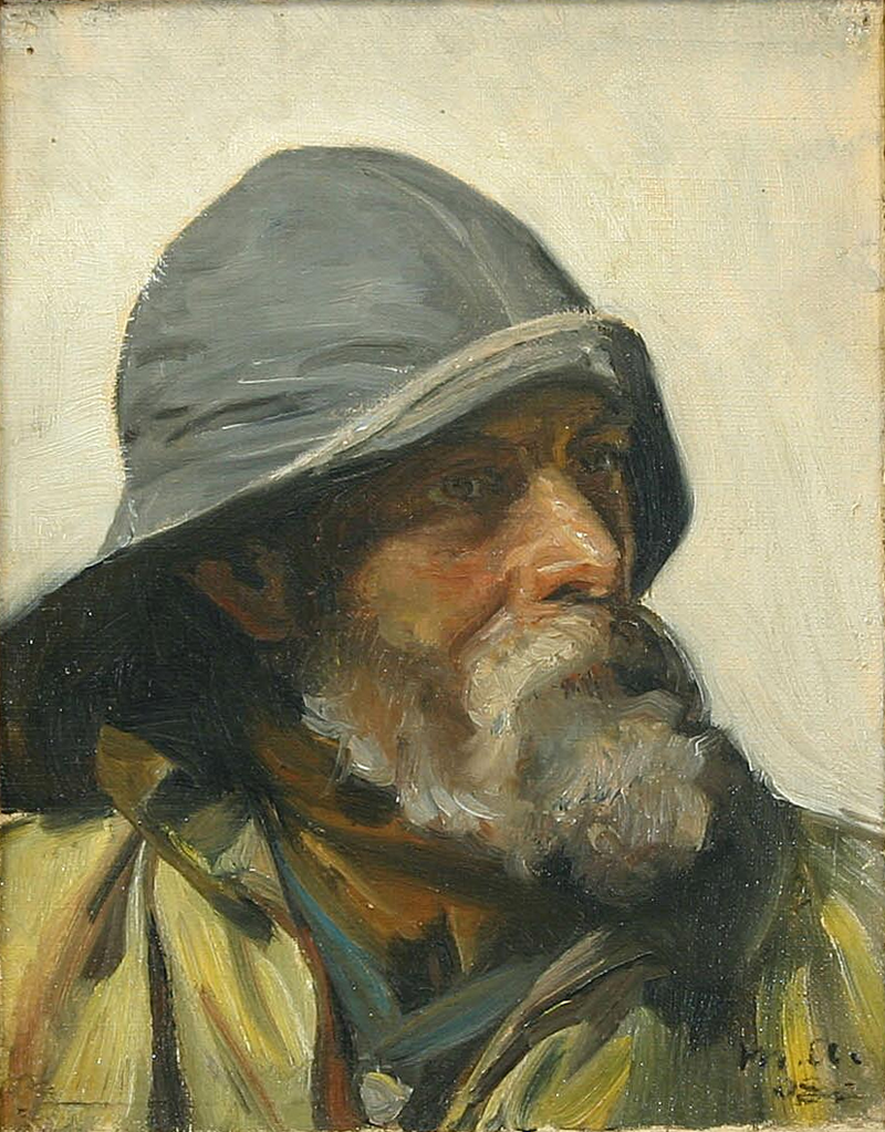 Un pescador con un impermeable (1908) - Michael Peter Ancher