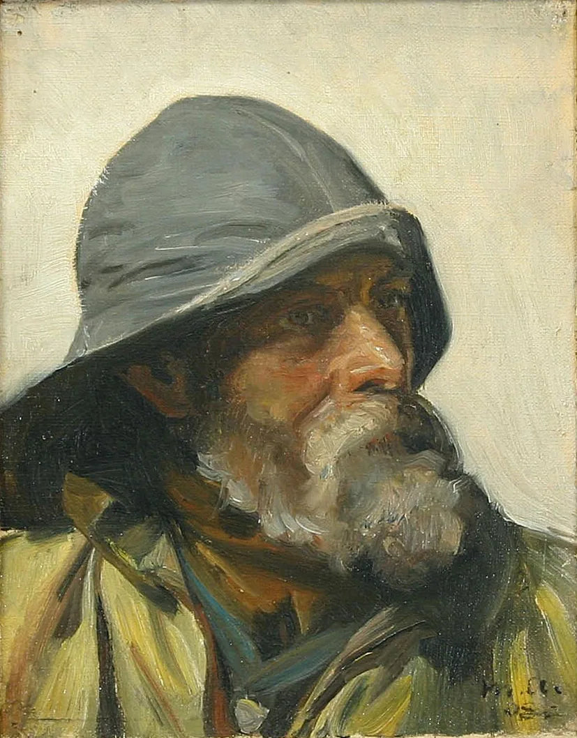 Un pescador con un impermeable (1908) - Michael Peter Ancher