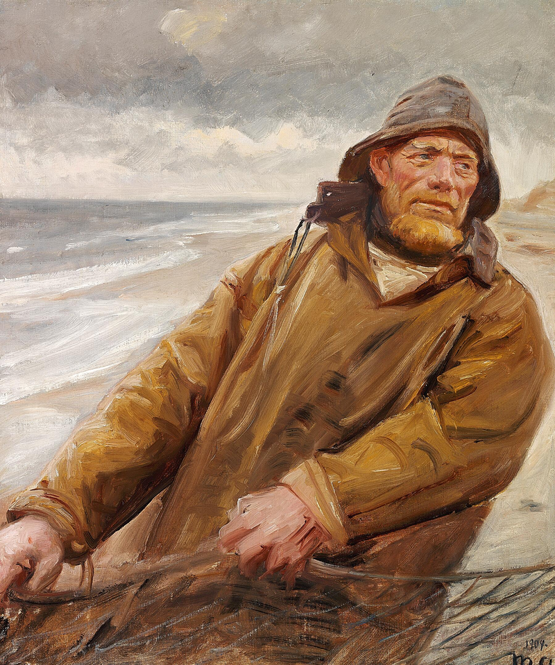 Un pescador recoge sus redes en Skagen. -Michael Peter Ancher