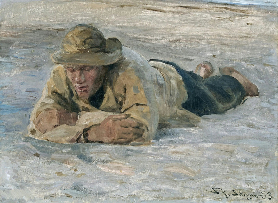 Un pescador descansando en la arena, el pecho contra los brazos - Peder Severin Krøyer