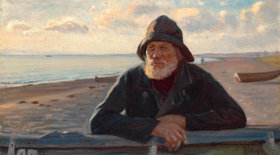 Un pescador se encuentra al atardecer en la playa de Skagen. - Michael Peter Ancher