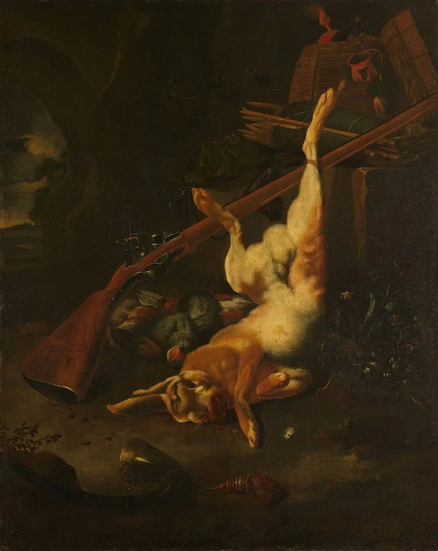 Un saco de cazador con un liebre muerta - Melchior de Hondecoeter