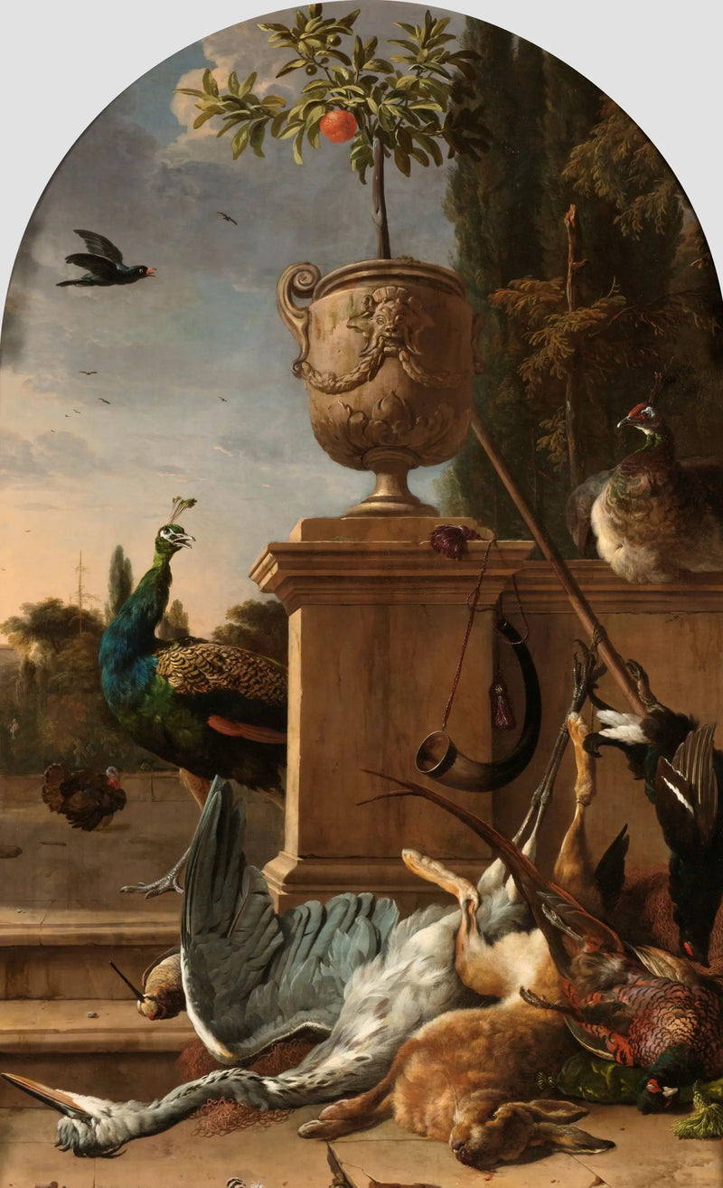 Una bolsa de cazador en una terraza - Melchior de Hondecoeter