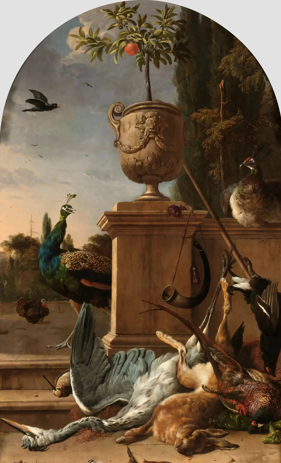 Una bolsa de cazador en una terraza - Melchior de Hondecoeter