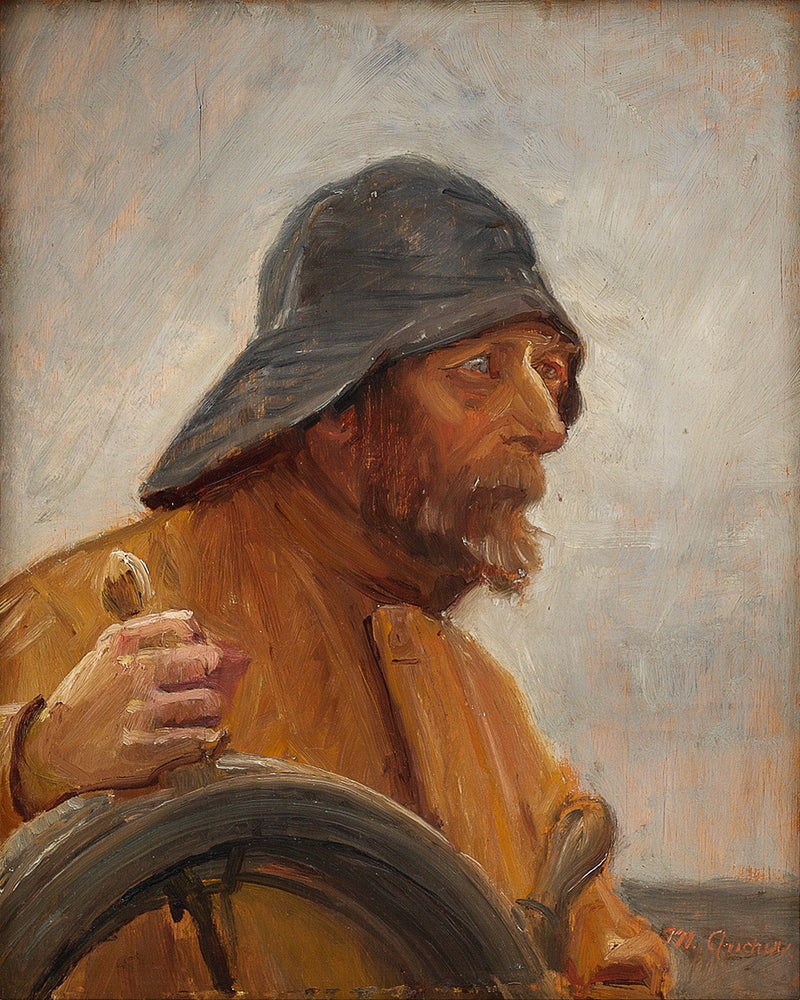 Un timonel con impermeable. - Michael Peter Ancher