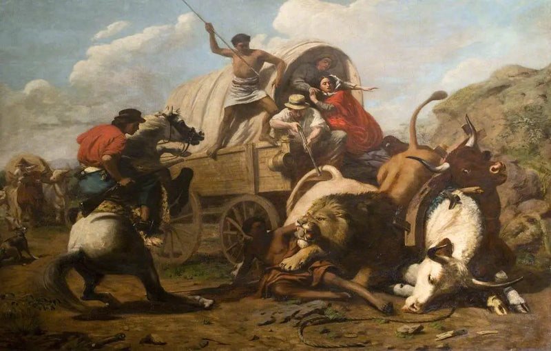 Un tren de bueyes atacado por un león - Edwin Henry Landseer