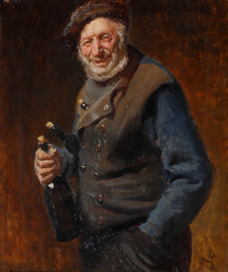 Un anciano de Skagen con botellas en la mano y en los bolsillos. - Michael Peter Ancher