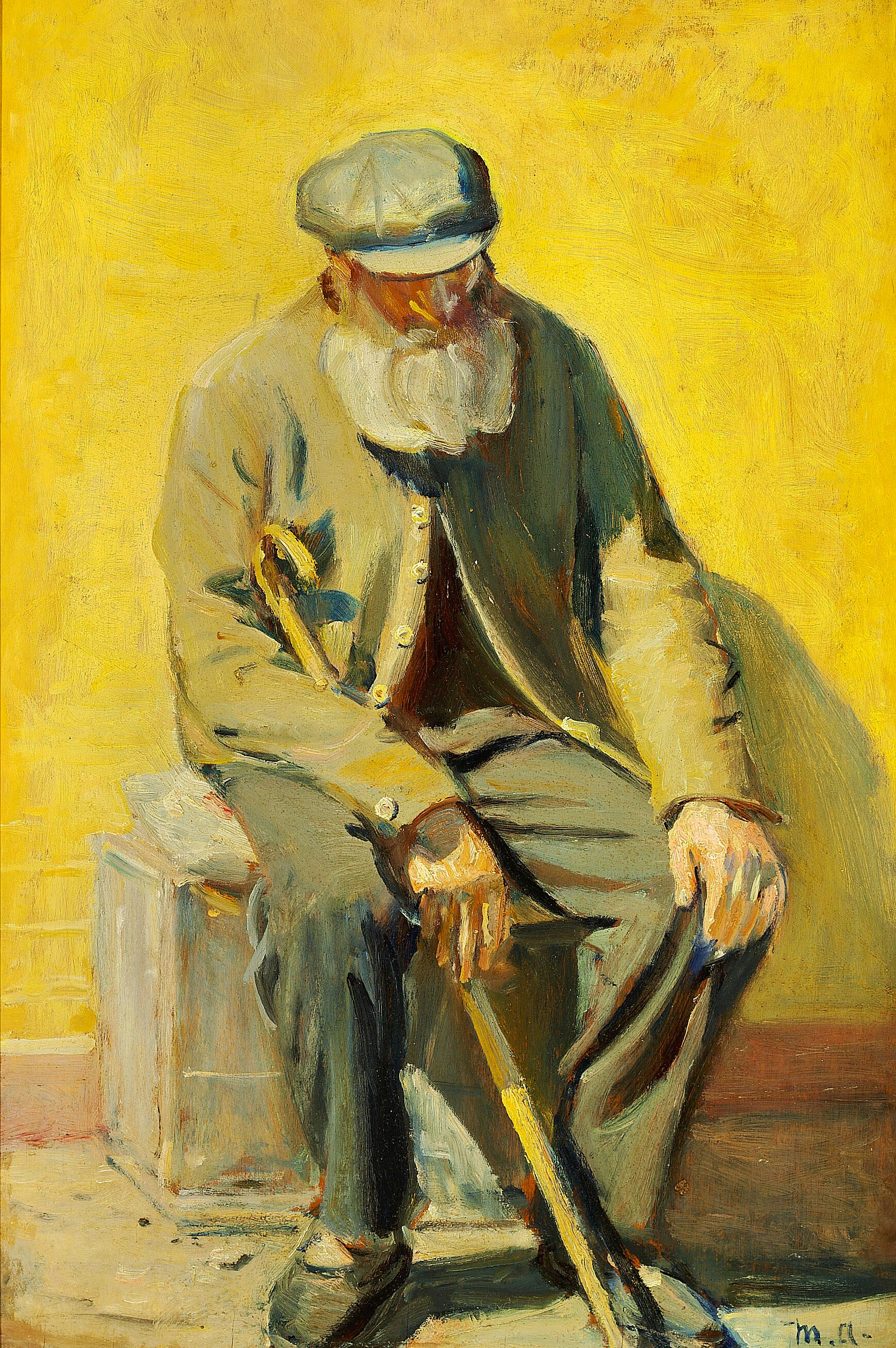 Un vieil homme se reposant au soleil. - Michael Peter Ancher image 1 copie de tableau peinte à la main