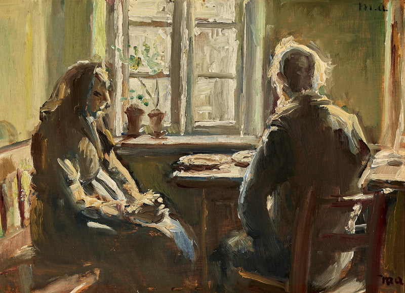 Un matrimonio mayor de Skagen está sentado a la mesa junto a la ventana. - Michael Peter Ancher