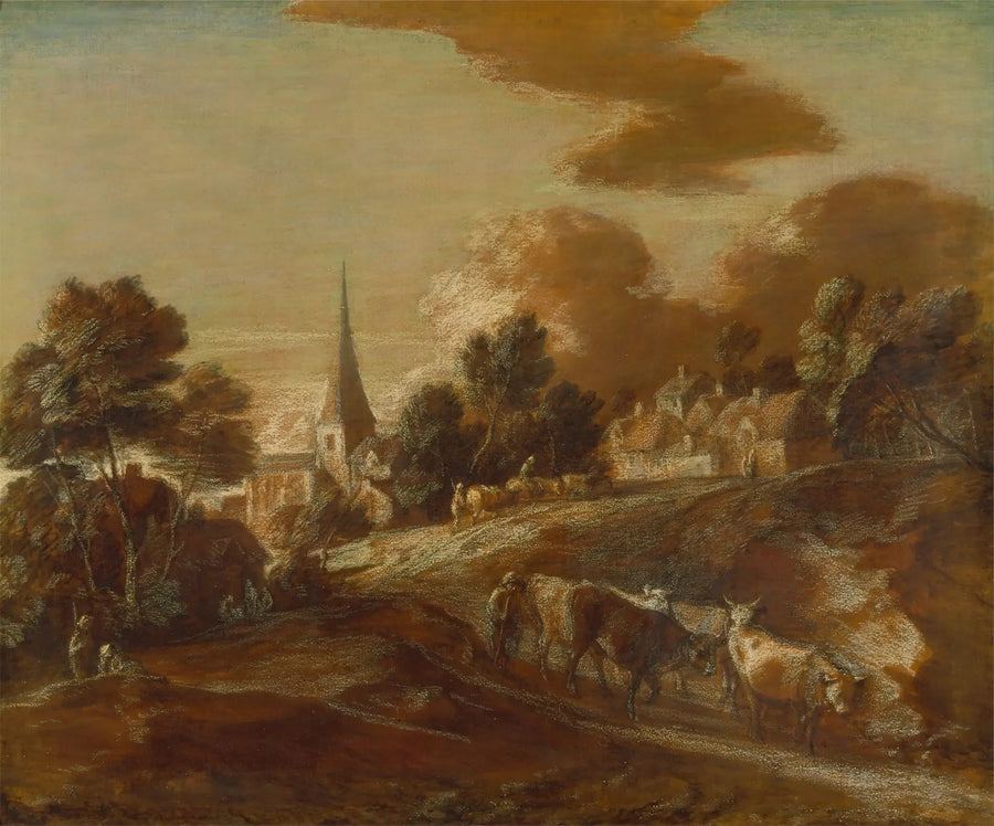 Un pueblo boscoso imaginario con pastores y ganado - Thomas Gainsborough