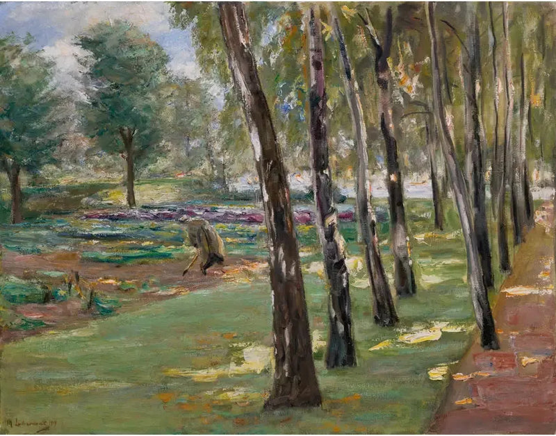 Un camino de abedules en el jardín de Wannsee, vista a un campo de coles - Max Liebermann