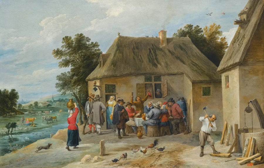 Una posada de campo, con el posadero cortando madera - David Teniers el Joven