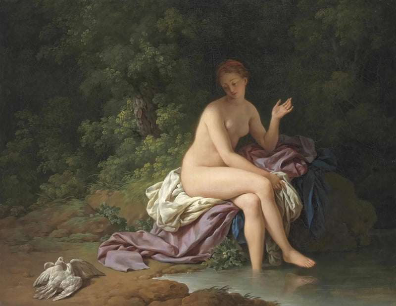 Una bañista que mira a dos palomas acariciándose - Louis Jean François Lagrenée