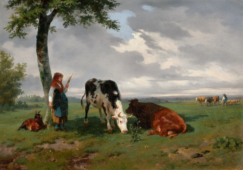 Una pastora con una cabra y dos vacas en un prado - Rosa Bonheur