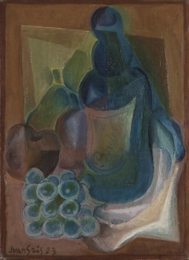 Una botella y frutas - Juan Gris
