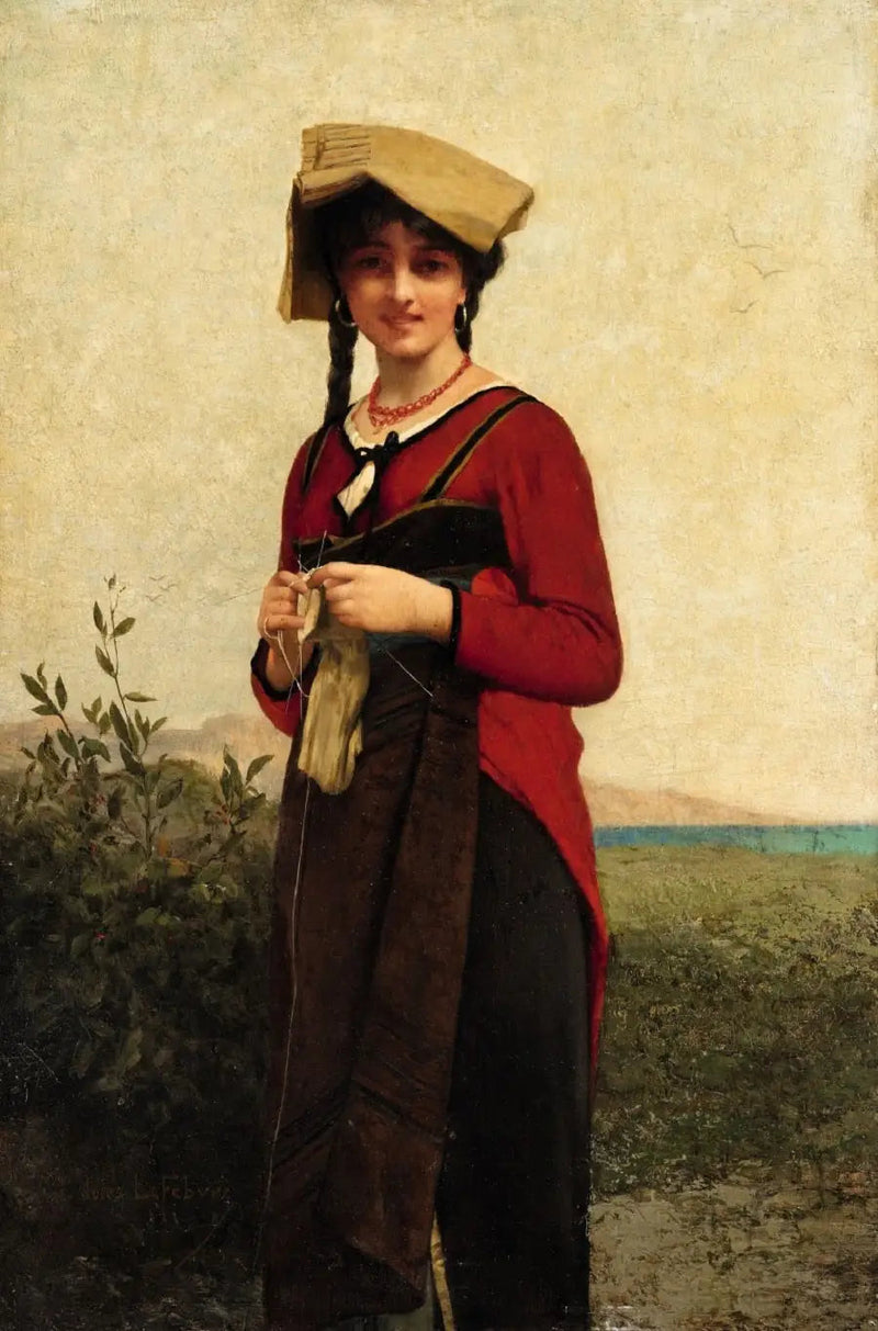 Una dama italiana tejiendo a crochet - Jules Lefebvre