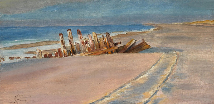 Un naufragio en la playa norte de Skagen. Profundos rastros de ruedas en la arena. - Peder Severin Krøyer