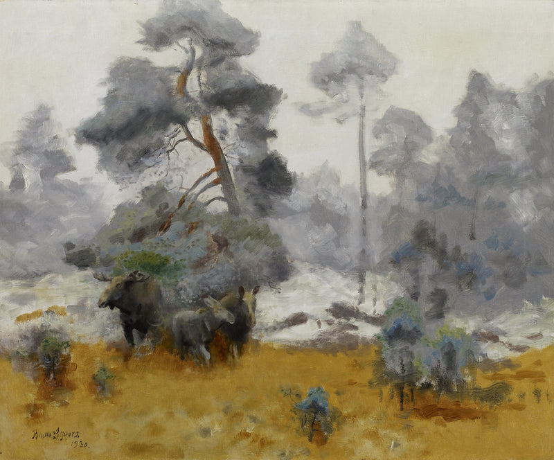 Una familia de alces entra en un claro - Bruno Liljefors