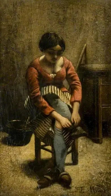 Una mujer ajusta su liga - Jean-François Millet