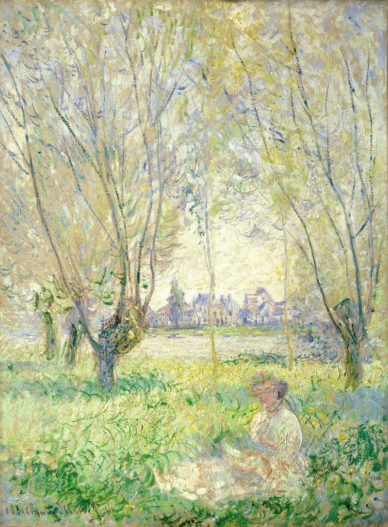 Una mujer sentada bajo los sauces - Claude Monet