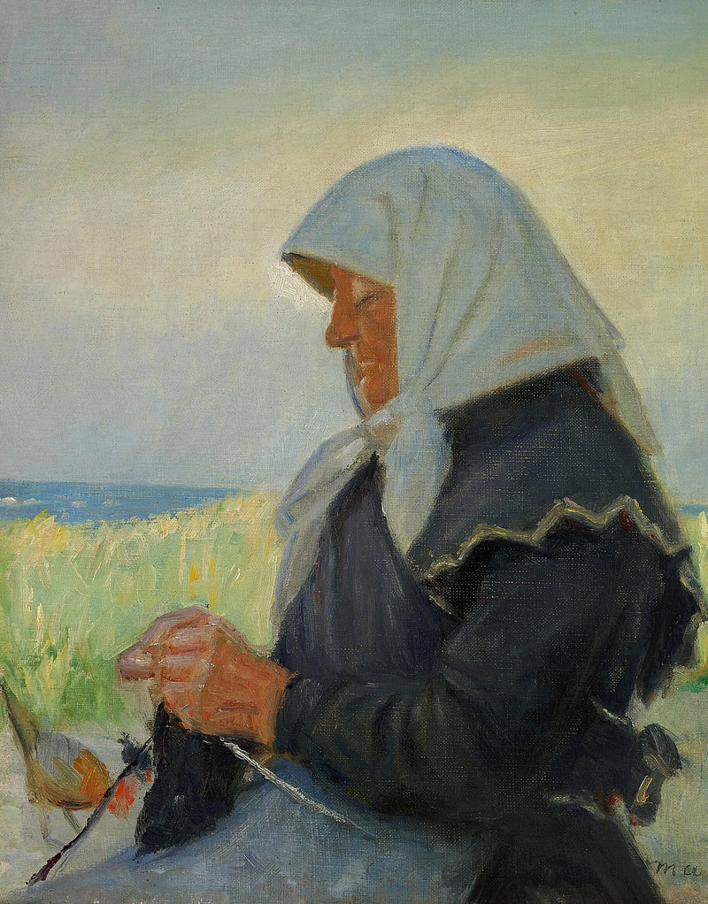 La esposa de un pescador tejiendo en las dunas.(2) - Michael Peter Ancher