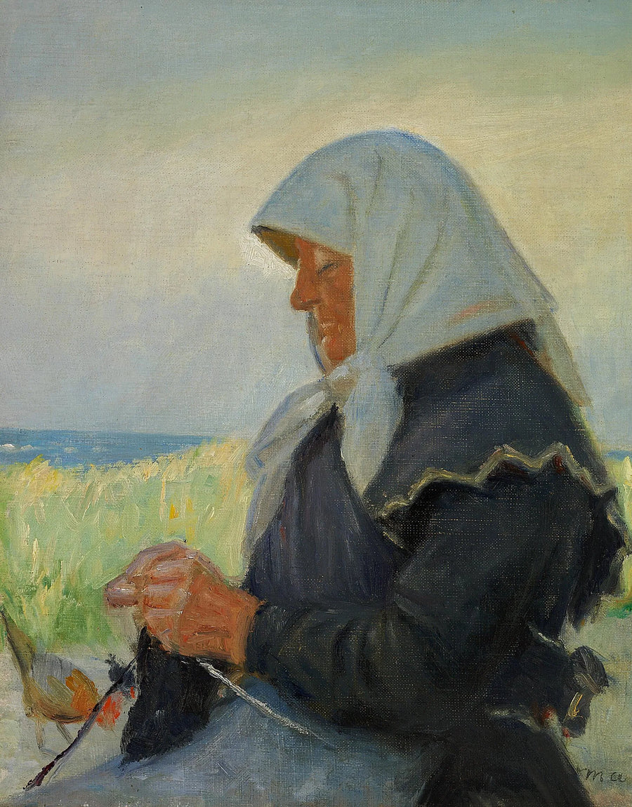 La esposa de un pescador tejiendo en las dunas.(2) - Michael Peter Ancher