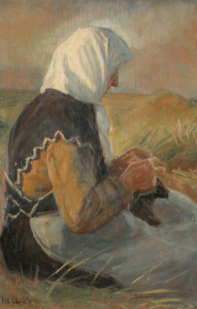 La esposa de un pescador teje en las dunas. - Michael Peter Ancher