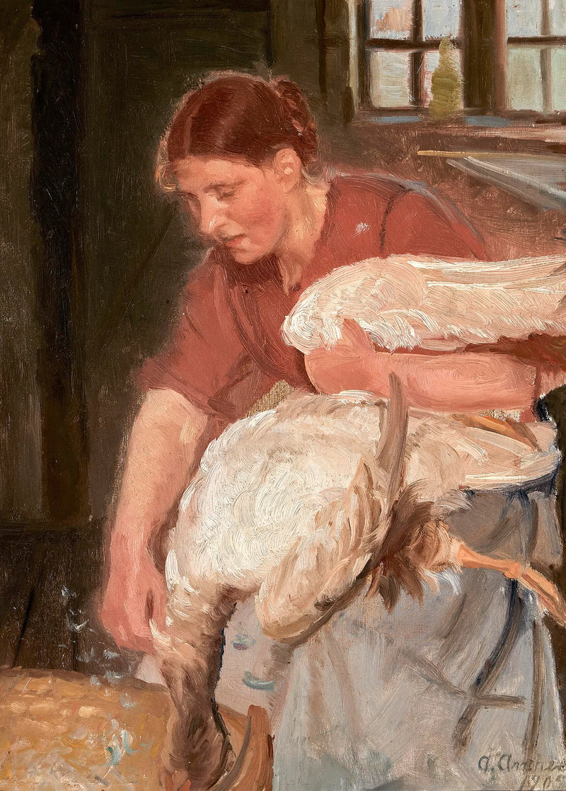 Una mujer de Skagen desplumando un ganso. - Anna Ancher