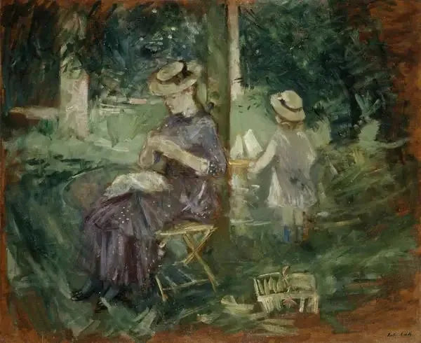 Una mujer y un niño en un jardín - Berthe Morisot