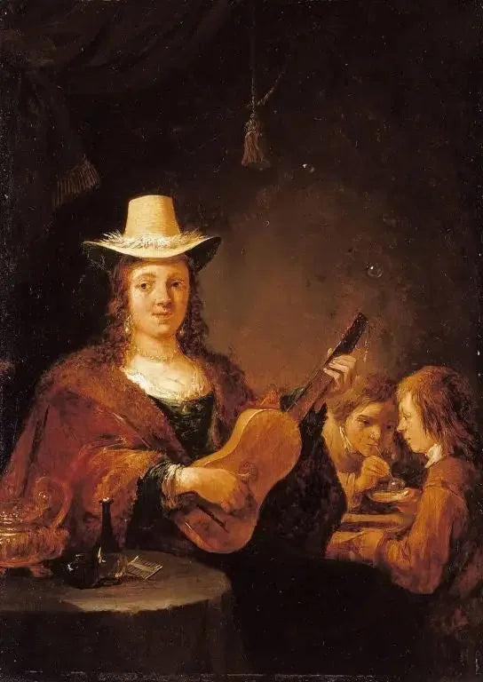 Una mujer tocando la guitarra - David Teniers el Joven
