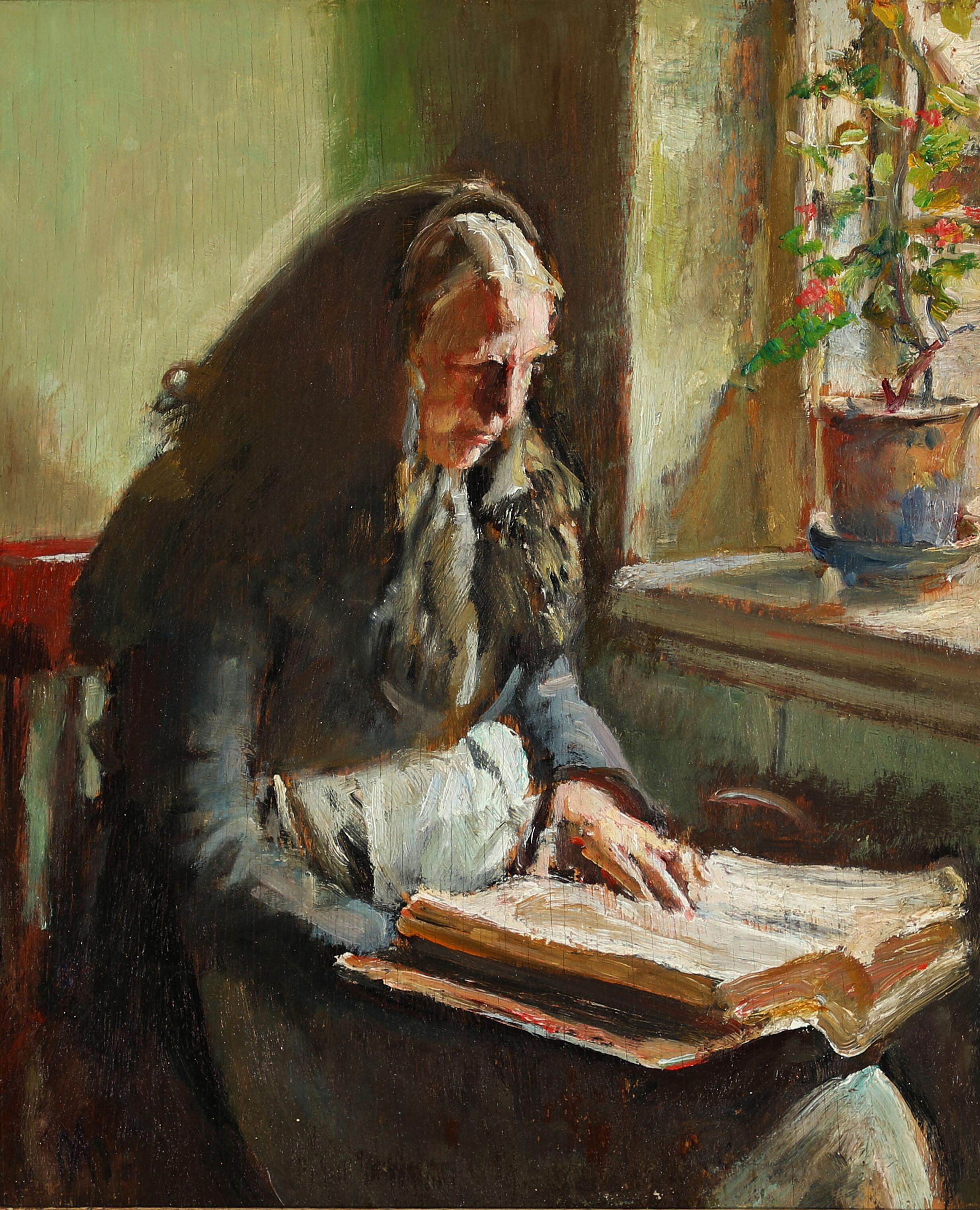 Une femme lit près d'une fenêtre. - Michael Peter Ancher image 1 reproduction artisanale de tableau