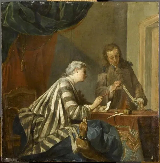 Una mujer ocupada comprando una letra - Jean Simeón Chardin