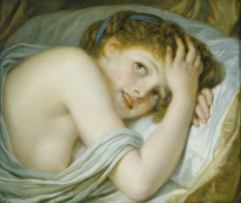 Una niña acostada en su cama - Jean-Baptiste Greuze