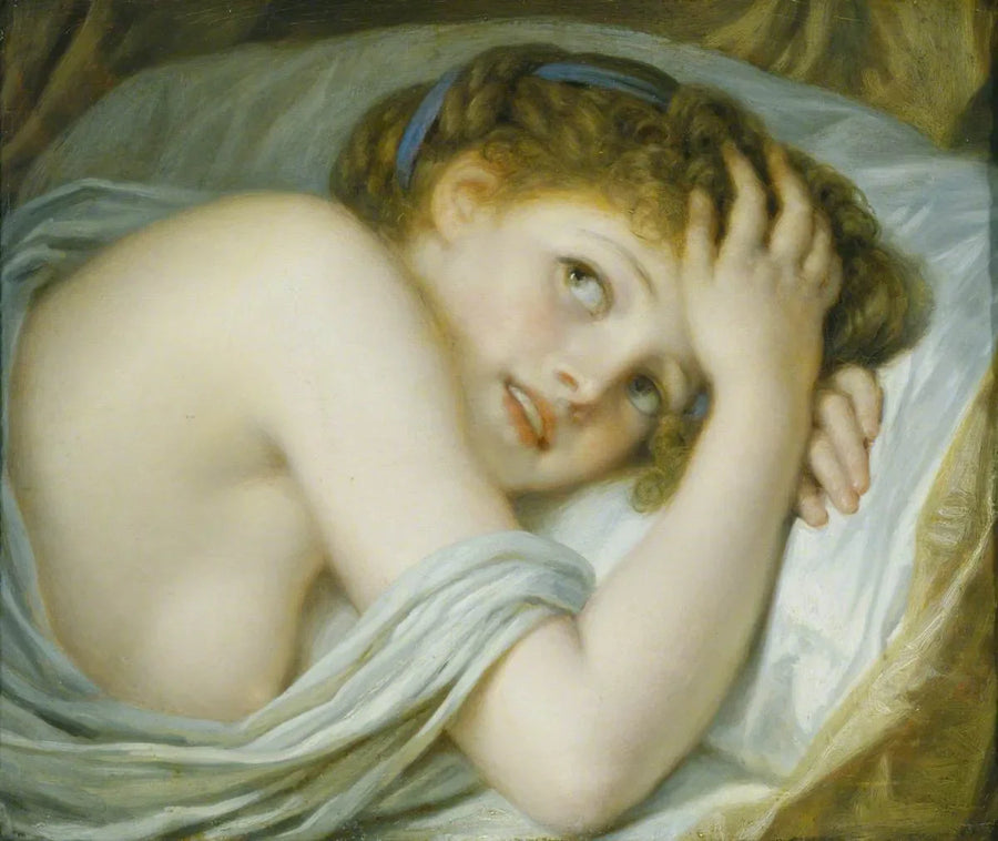 Una niña acostada en su cama - Jean-Baptiste Greuze