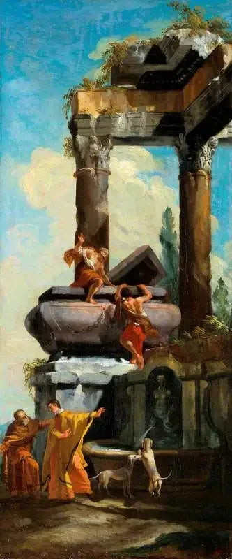 Una fuente con ruinas clásicas - Giovanni Paolo Panini