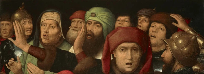 Una multitud burlona: fragmento de una burla a Cristo - Hans Memling